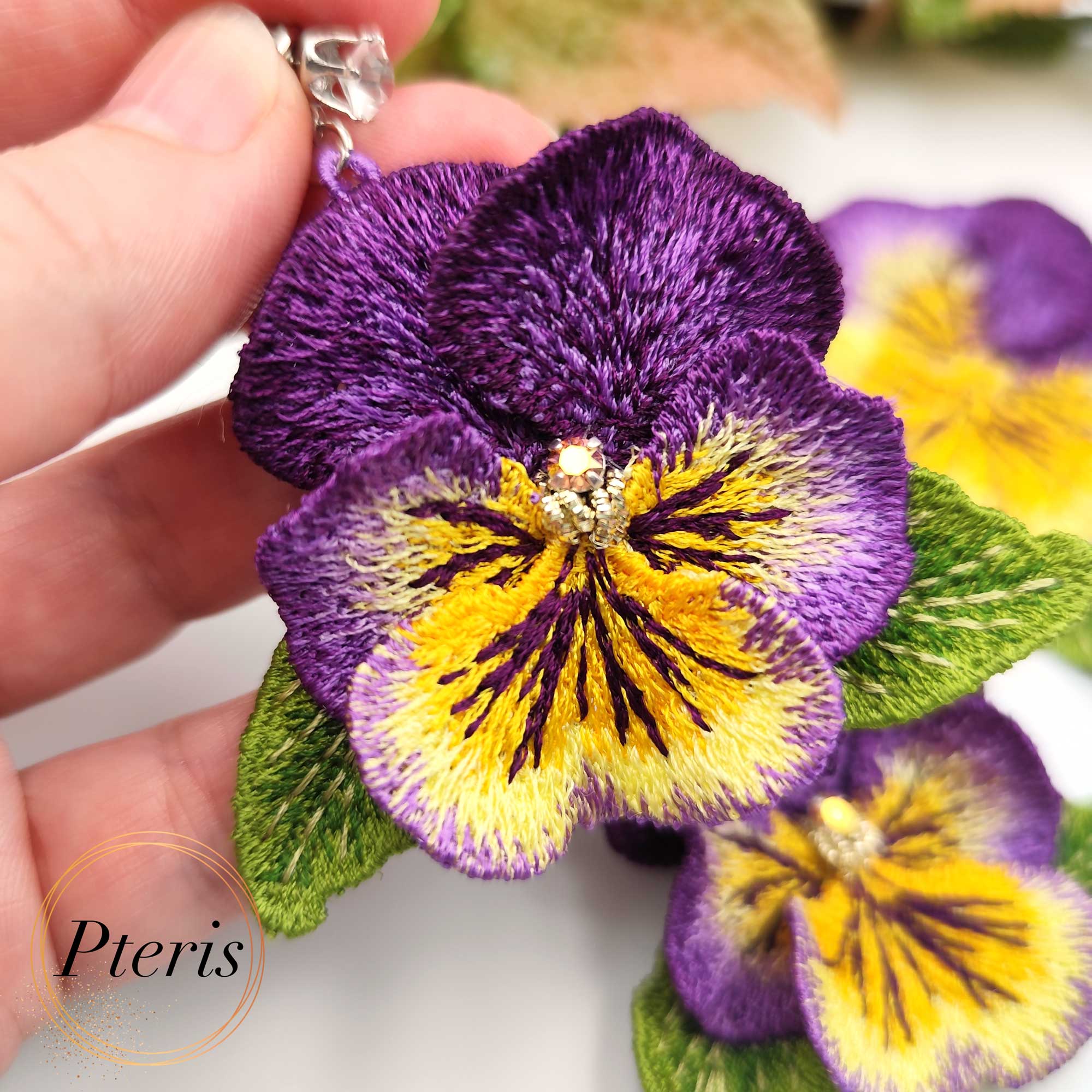 3D Pansy Flower Embroidery Design Set (2)