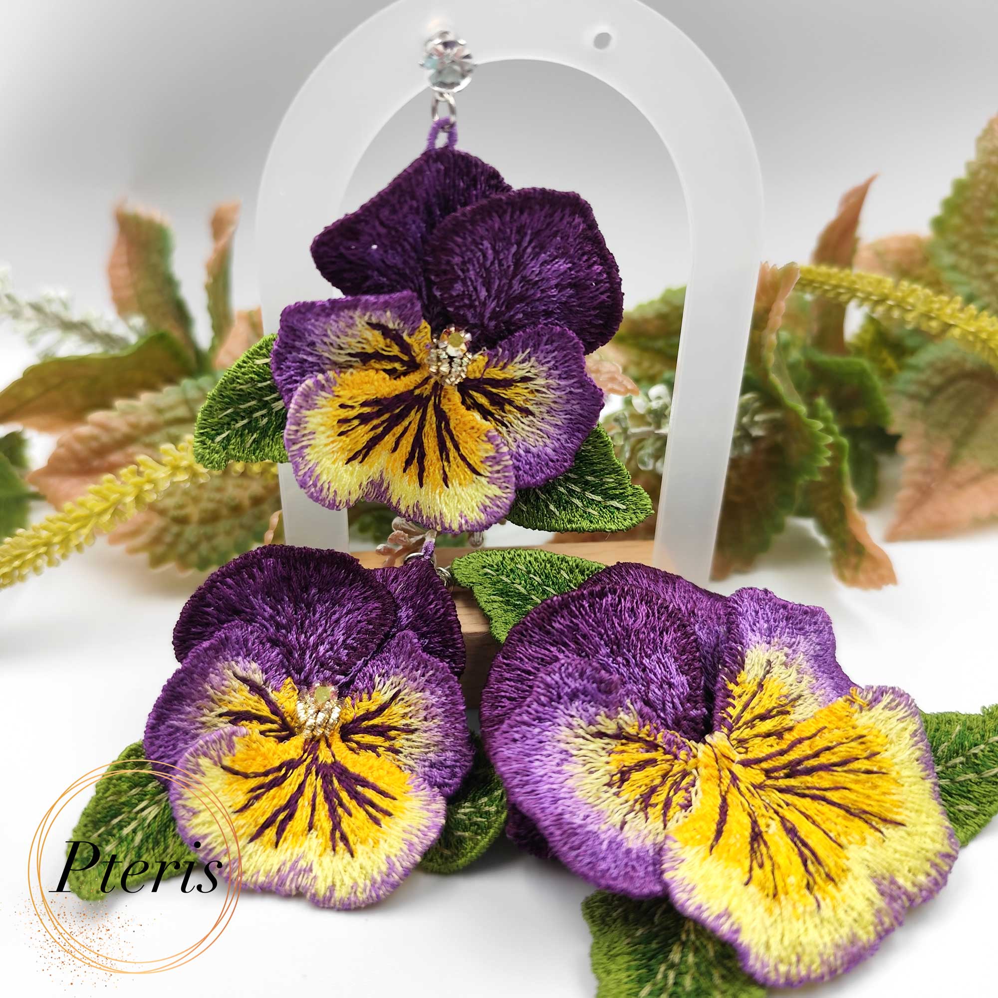 3D Pansy Flower Embroidery Design Set (2)