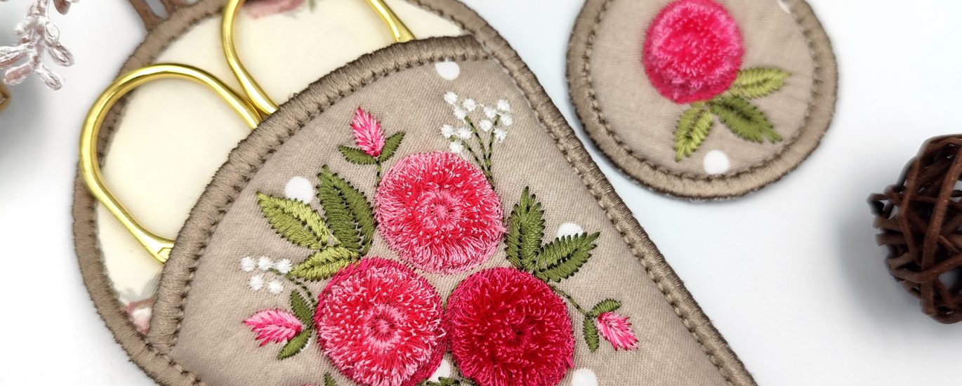 Fluffy Roses Embroidery Scissor Case In The Hoop Project