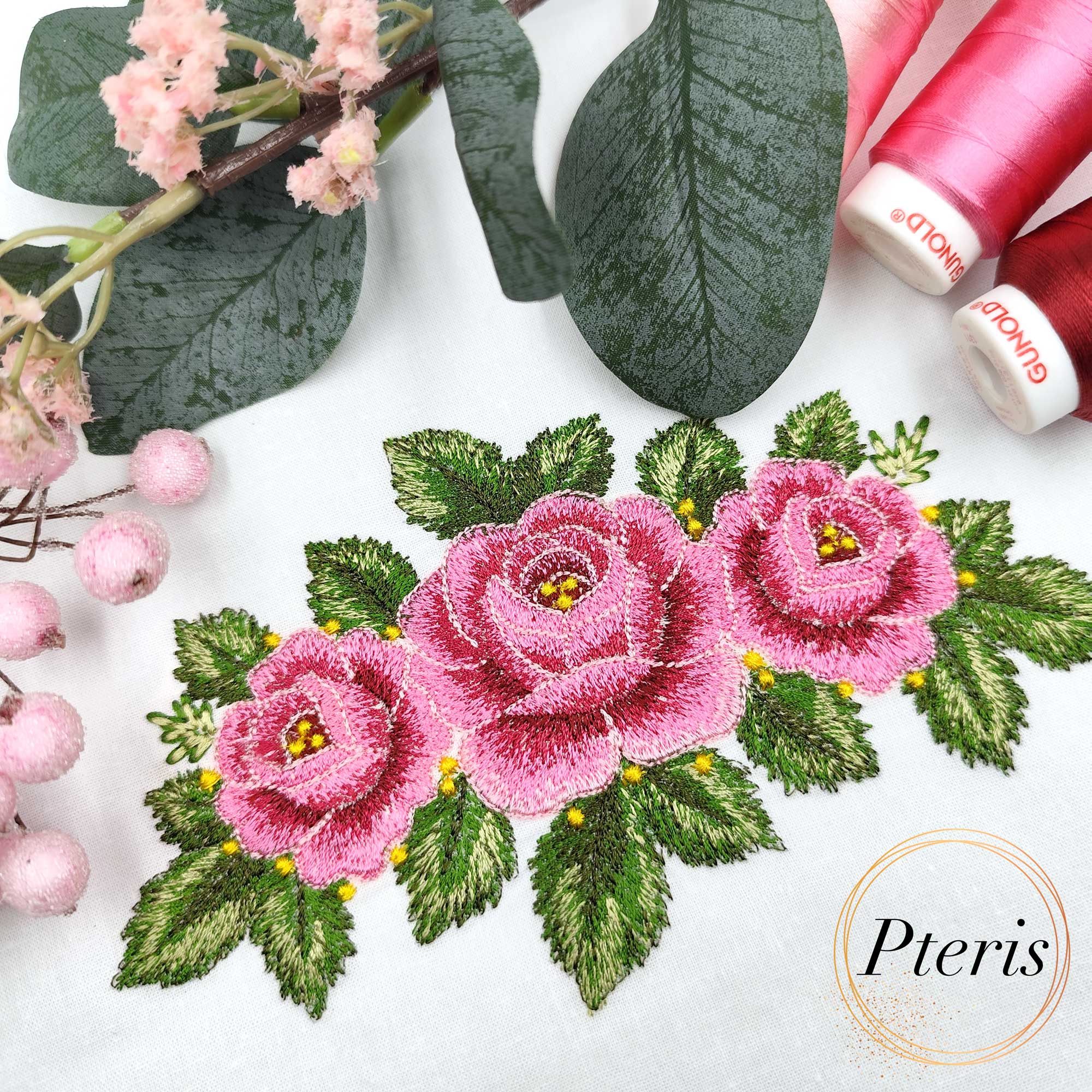 Elegant Rose Machine Embroidery Design by Pteris Design.