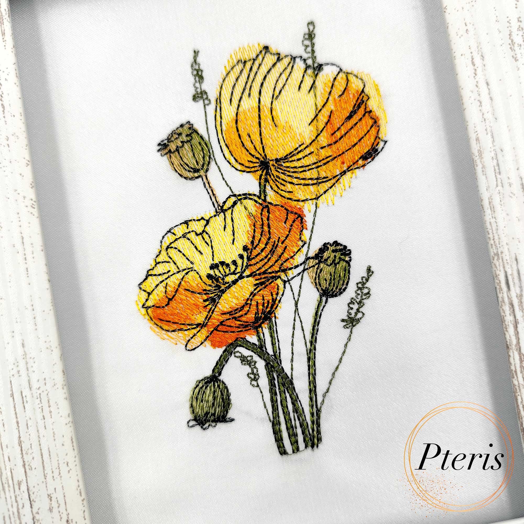 Poppy Flowers machine embroidery design realistic botanical