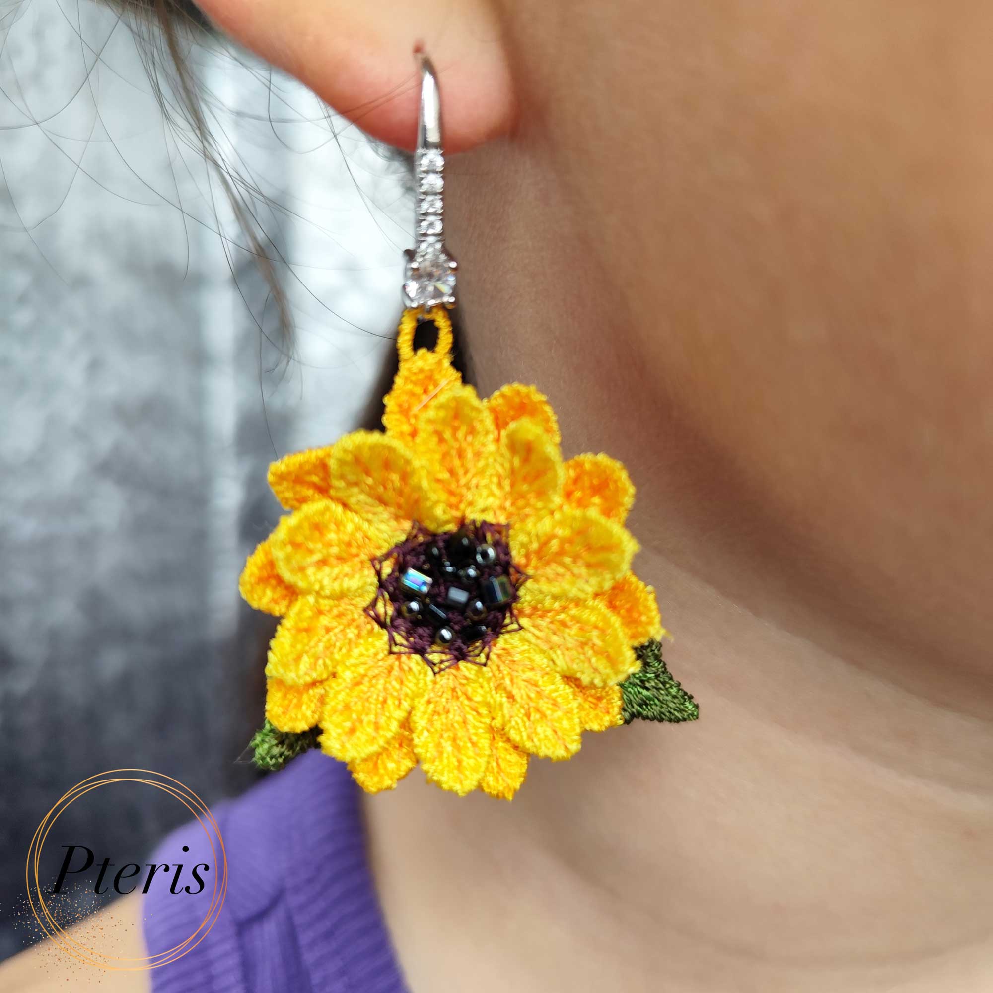Sunflower Earrings Machine Embroidery Design