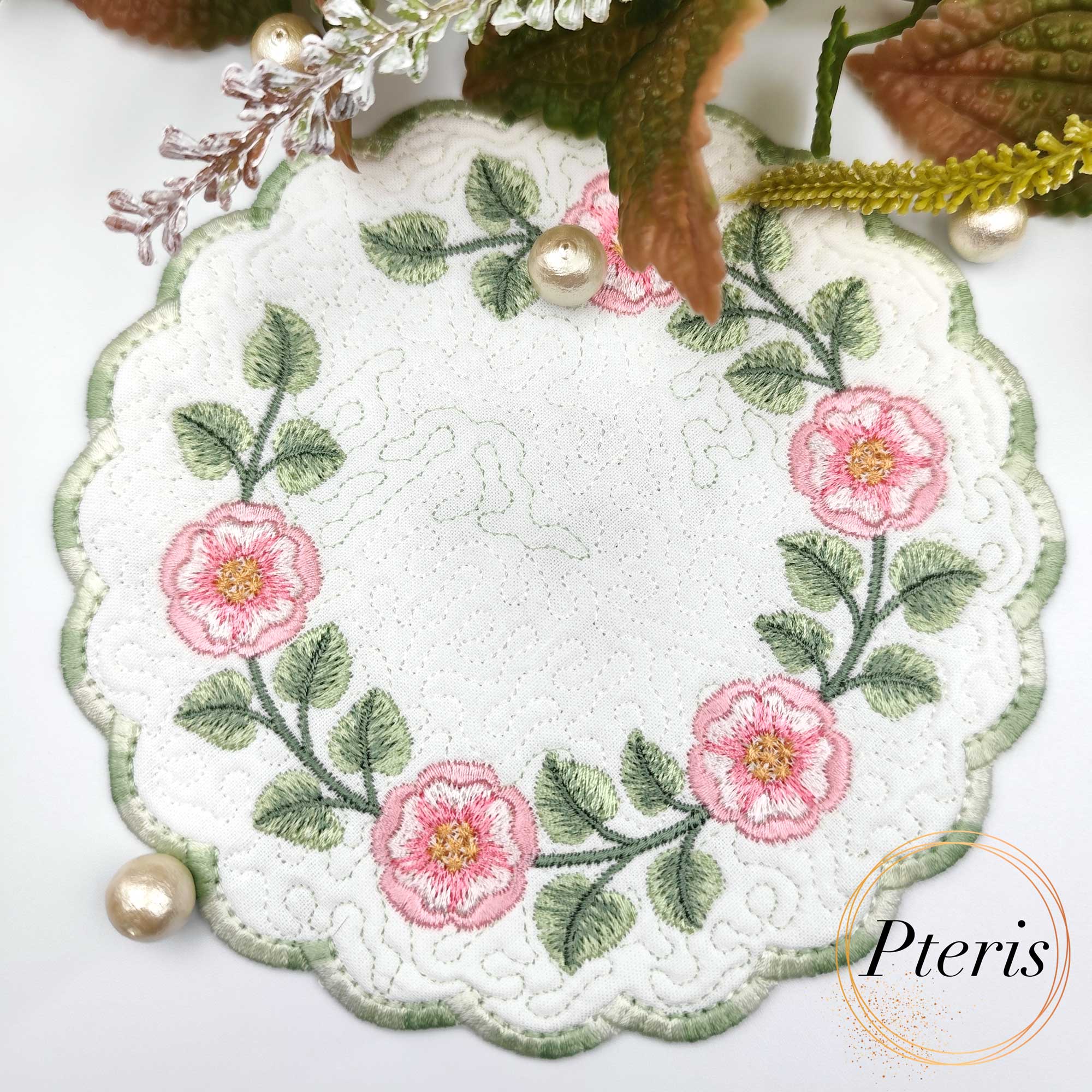 Quilted Rose Mug Rug ITH Machine Embroidery Project