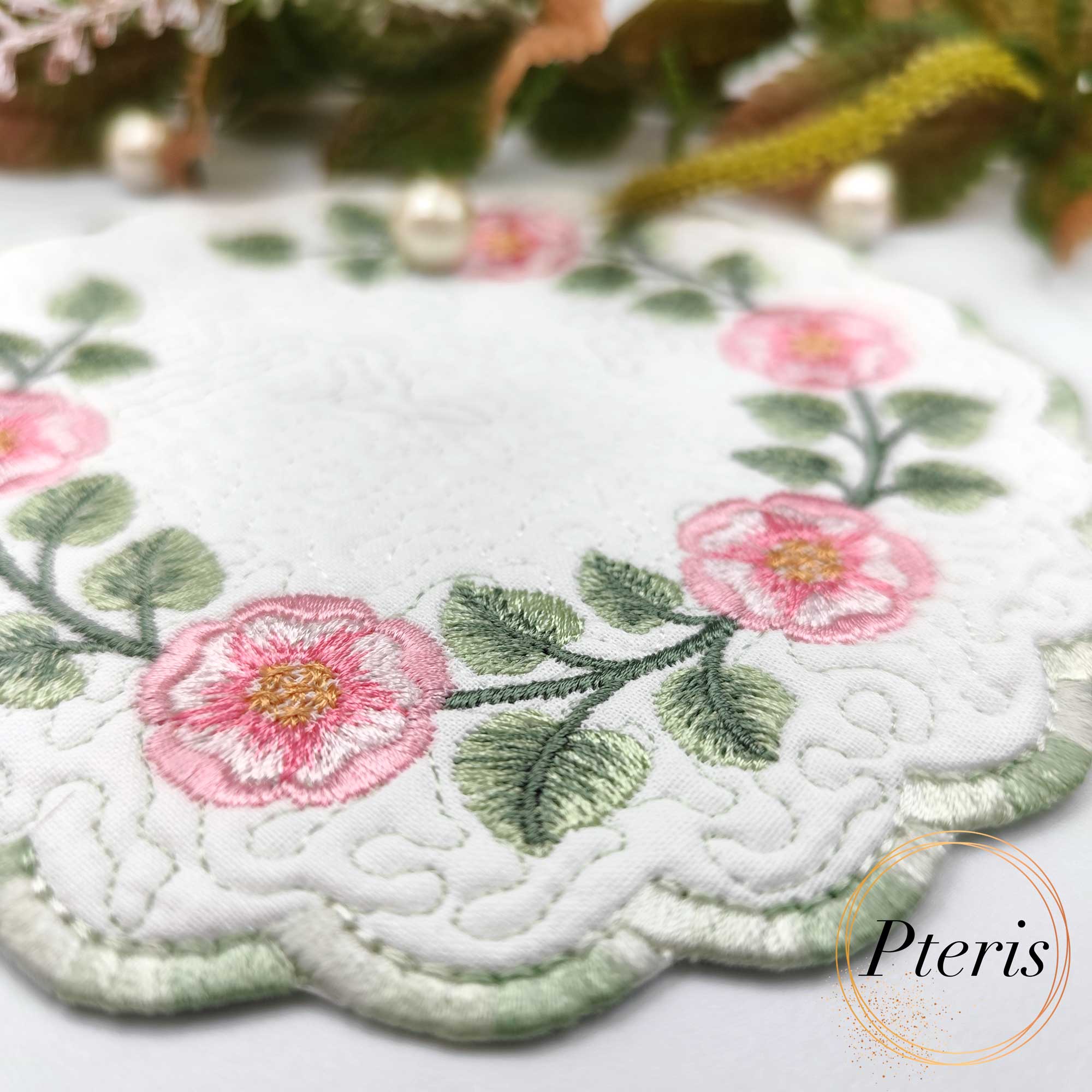 Wreath of Roses Quilted In The Hoop Embroidery Design