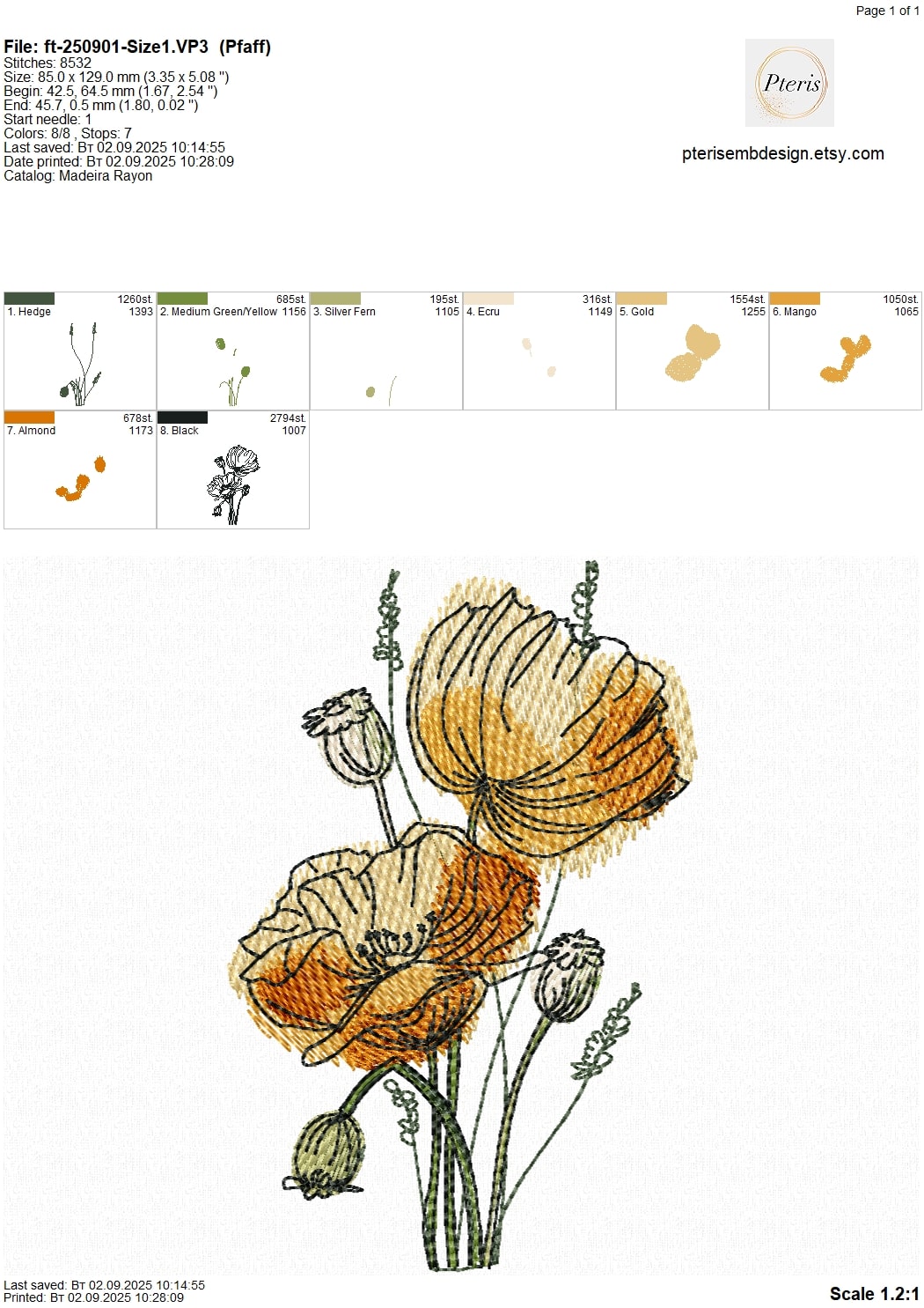 Poppy Flowers Machine Embroidery Design - Wildflower Botanical Outline Sketch Style Pattern - Image 5
