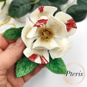 FSL 3D Camellia Embroidery Design - Freestanding Lace Brooch Set