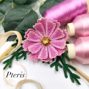 FSL 3D Cosmos Embroidery Design - Freestanding Lace Brooch Set