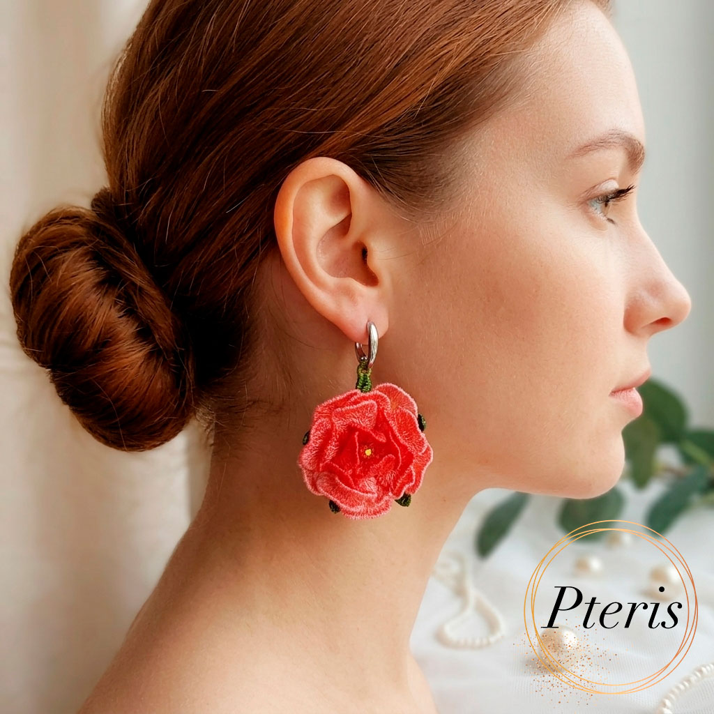 Add a touch of classic romance to your jewelry collection with our exquisite FSL 3D Rose embroidery design. We specifically developed this Freestanding Lace (FSL) project to help you craft realistic, dimensional flowers that work perfectly as earrings, pendants, or delicate charms.