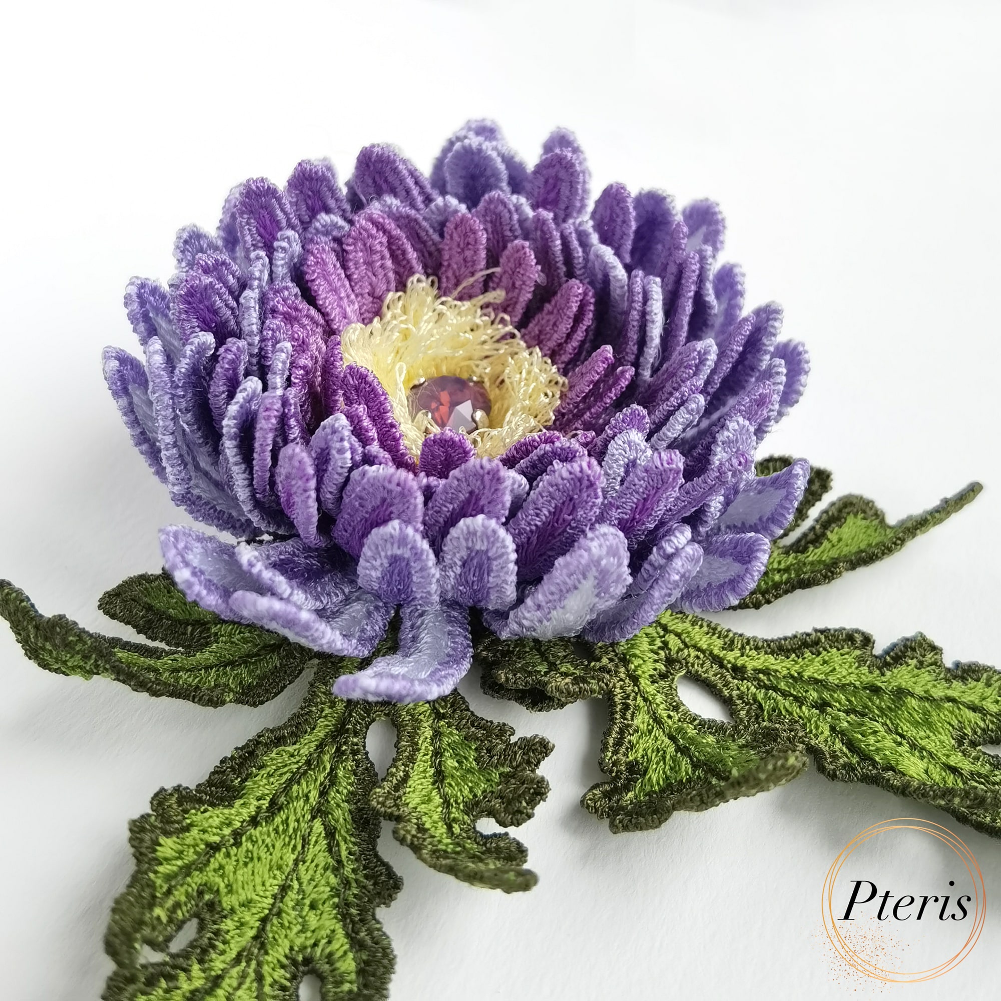 FSL 3D chrysanthemum flower embroidery design in purple and orange