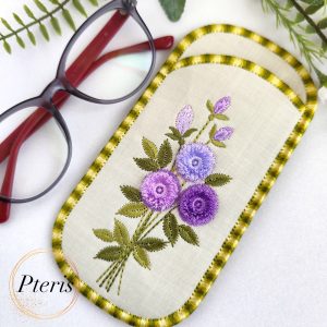 ITH Fringe Flower Glasses Case embroidery design with purple 3D flowers
