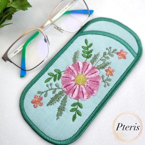 ITH Velvet Floral Glasses Case embroidery design with 3D fluffy pink flower