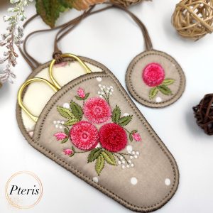 ITH Floral Fringe Scissor Case embroidery design with pink 3D flowers and matching anchor