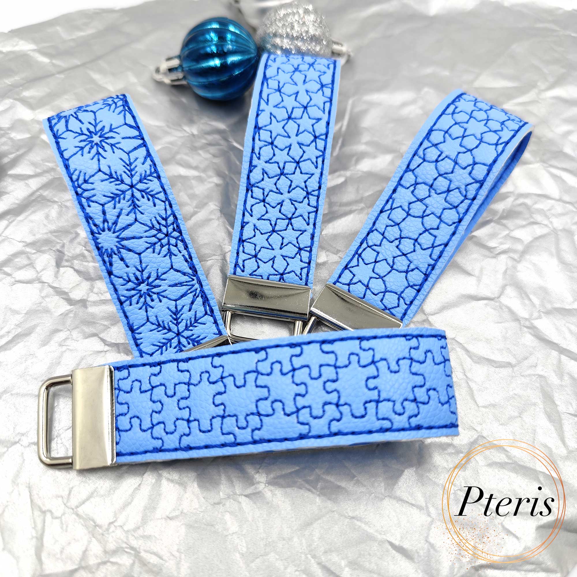 ITH Geometric & Winter Ornament Wrist Strap Key Fob Set - Machine Embroidery Design - Image 3