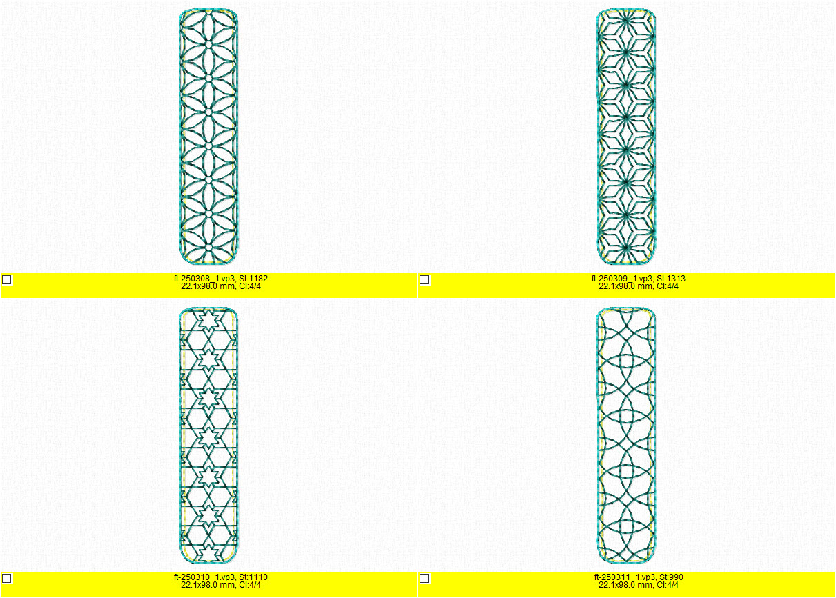 ITH Geometric Ornament Wrist Strap Key Fob Set - Machine Embroidery Design - Image 3