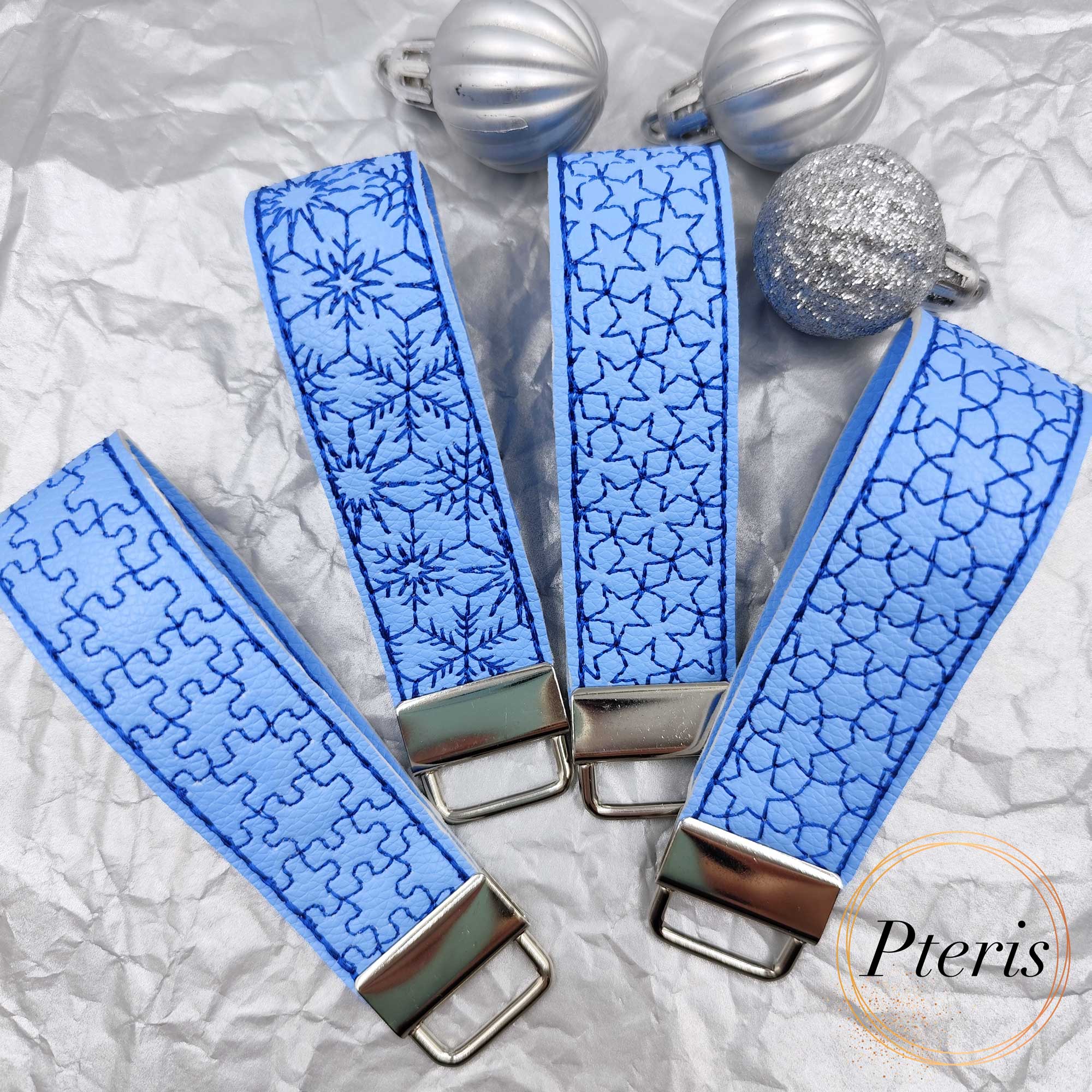ITH Geometric & Winter Ornament Wrist Strap Key Fob Set - Machine Embroidery Design - Image 4