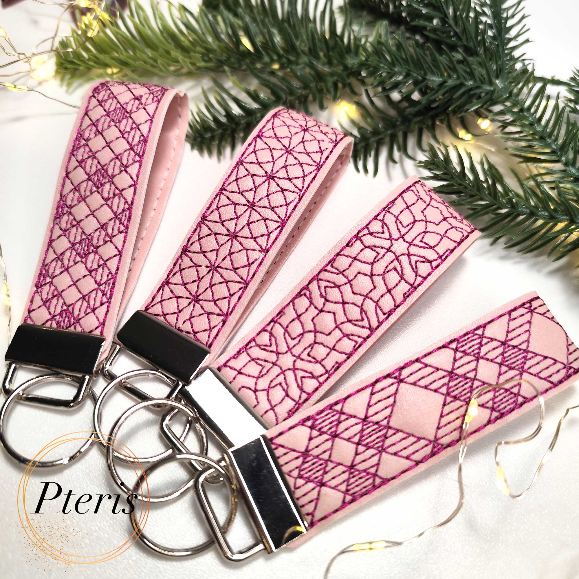 ITH Geometric Ornament Wrist Strap Key Fob Set - Machine Embroidery Design - Image 4
