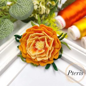 FSL 3D Marigold Embroidery Design - Freestanding Lace Brooch Set