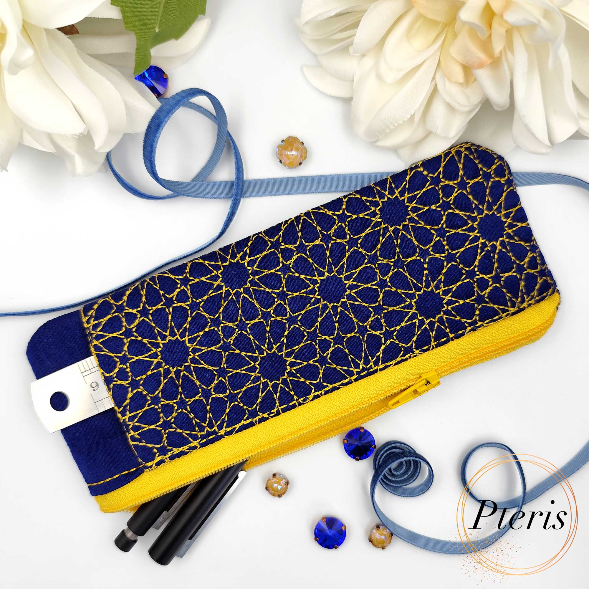 ITH Quilted Pencil Case with Front Pocket - Mosaic Geometric Machine Embroidery Design - Image 4