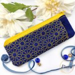 ITH Quilted Pencil Case embroidery design with yellow zipper and blue mosaic pattern