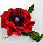 FSL 3D poppy brooch machine embroidery design with realistic stamens and red petals