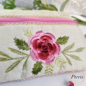 ITH Rose Chenille Makeup Bag embroidery design with 3D fluffy pink flower