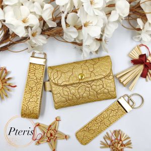 ITH Quilted Card Holder and Key Fob set with geometric star stitching on faux leather