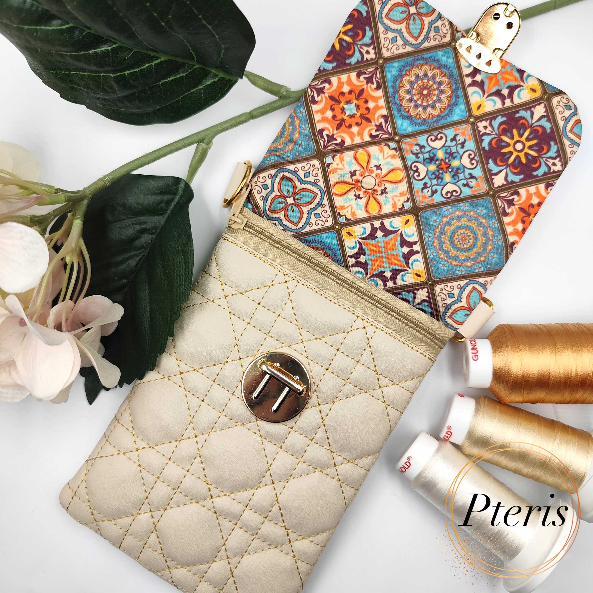 Quilted Phone Bag ITH design with luxury gold hardware