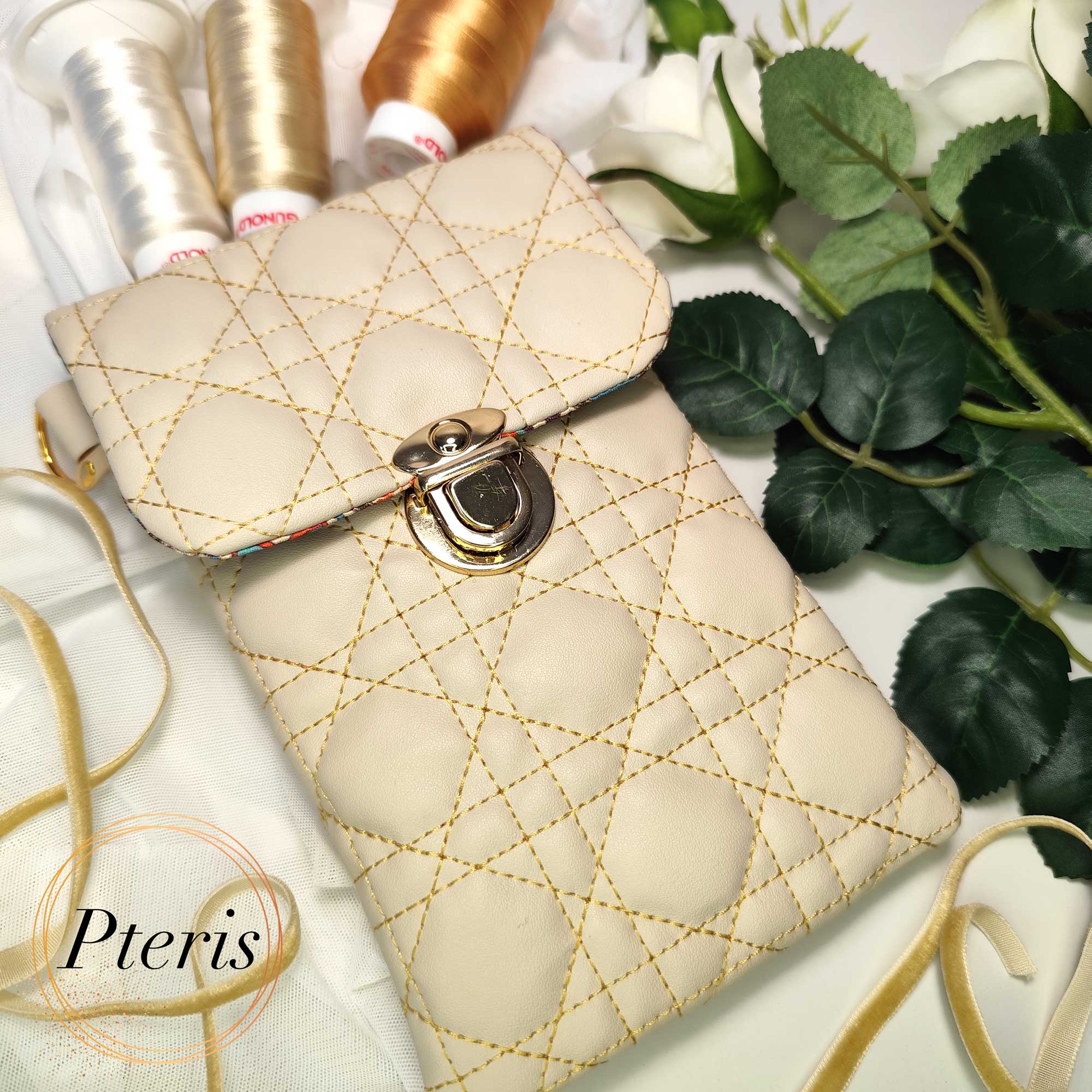 Quilted Phone Bag ITH design with luxury gold hardware