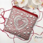 ITH Quilted Heart Square Pouch embroidery design in silver leather with red stitching
