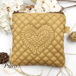 ITH Quilted Feather Heart Square Pouch embroidery design on tan leather