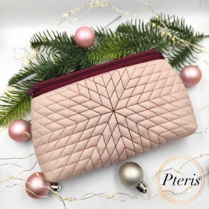 ITH Geometric Star Zipper Pouch embroidery design with radiant pink quilting