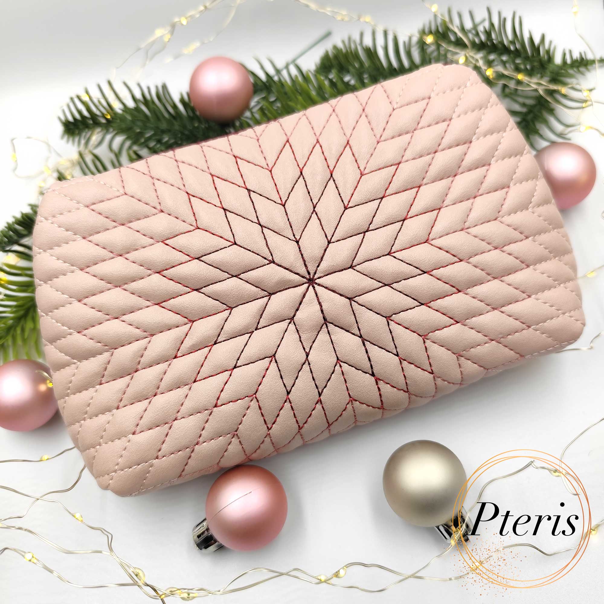 ITH Geometric Star Zipper Pouch embroidery design with radiant pink quilting