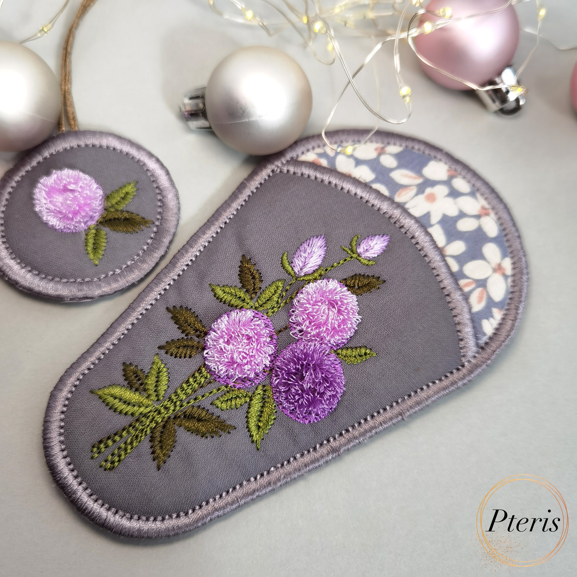 ITH Floral Fringe Rose Scissor Case embroidery design with purple 3D roses and floral lining