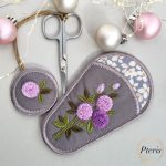 ITH Floral Fringe Rose Scissor Case embroidery design with purple 3D roses and floral lining
