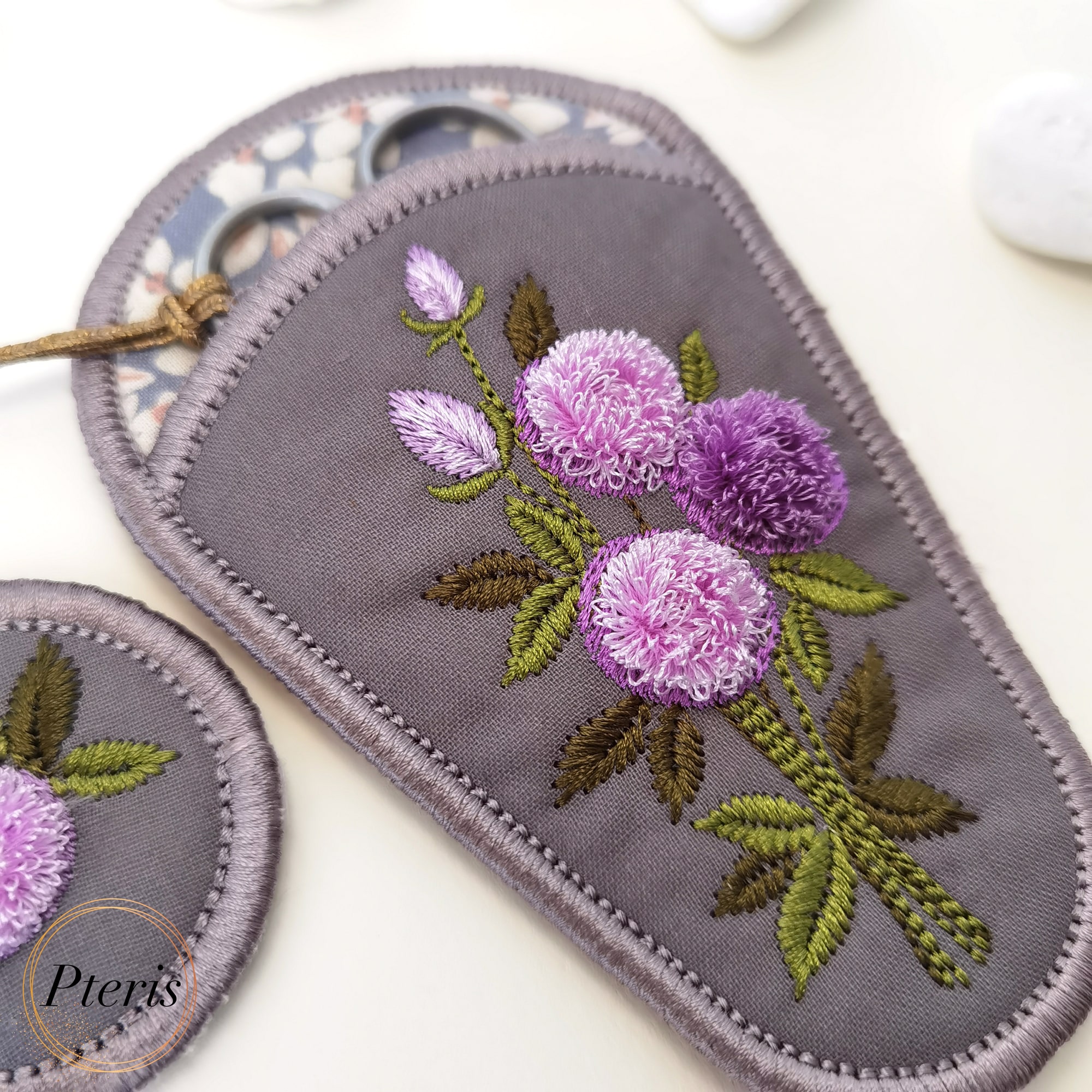 ITH Floral Fringe Rose Scissor Case embroidery design with purple 3D roses and floral lining