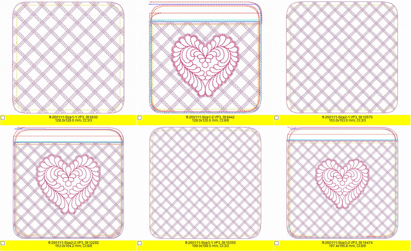 ITH Square Quilted Feather Heart Zipper Pouch Machine Embroidery Design - 3 Sizes - Image 5