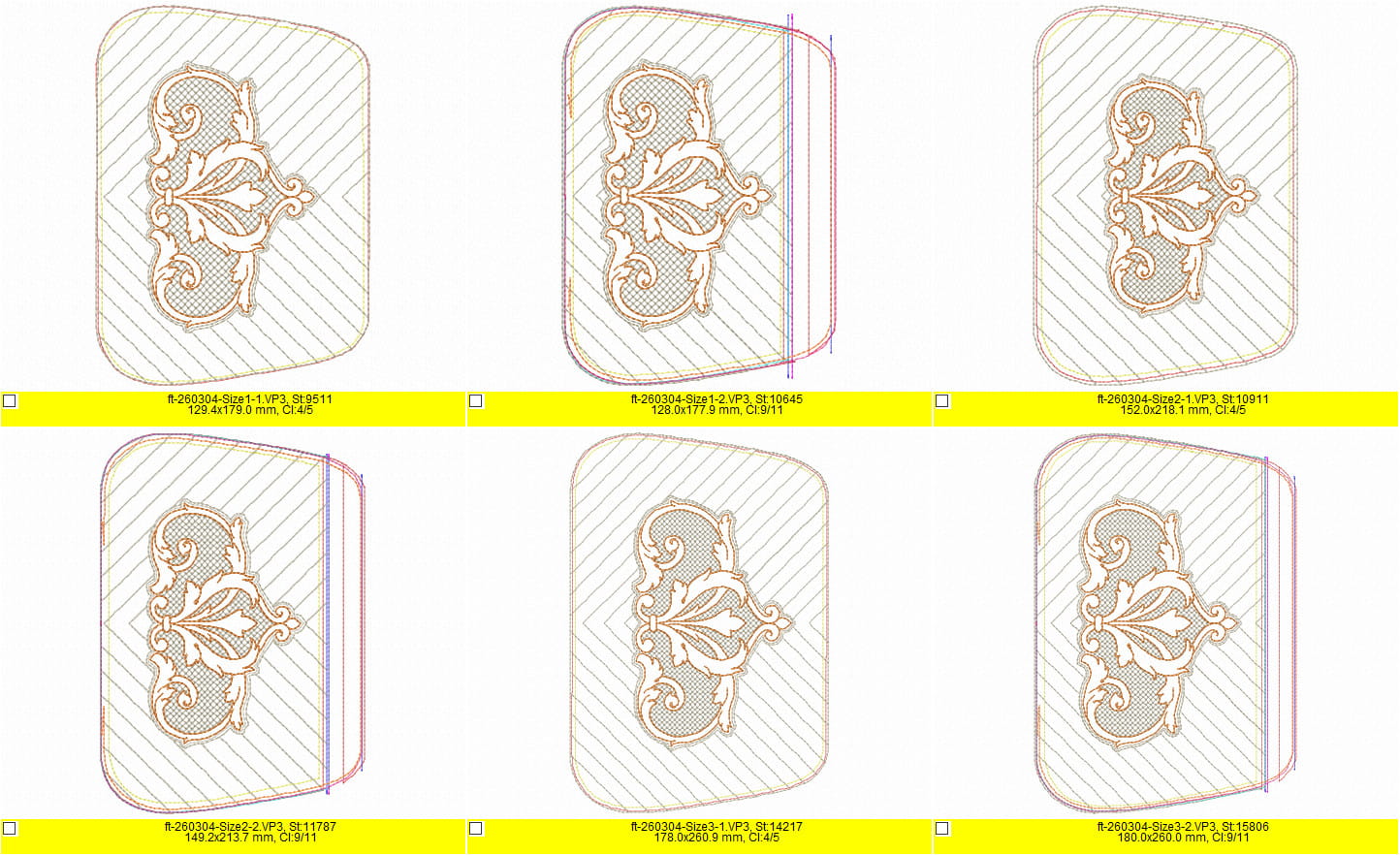 ITH Quilted Baroque Ornament Zipper Pouch Machine Embroidery Design - 3 Sizes - Image 2