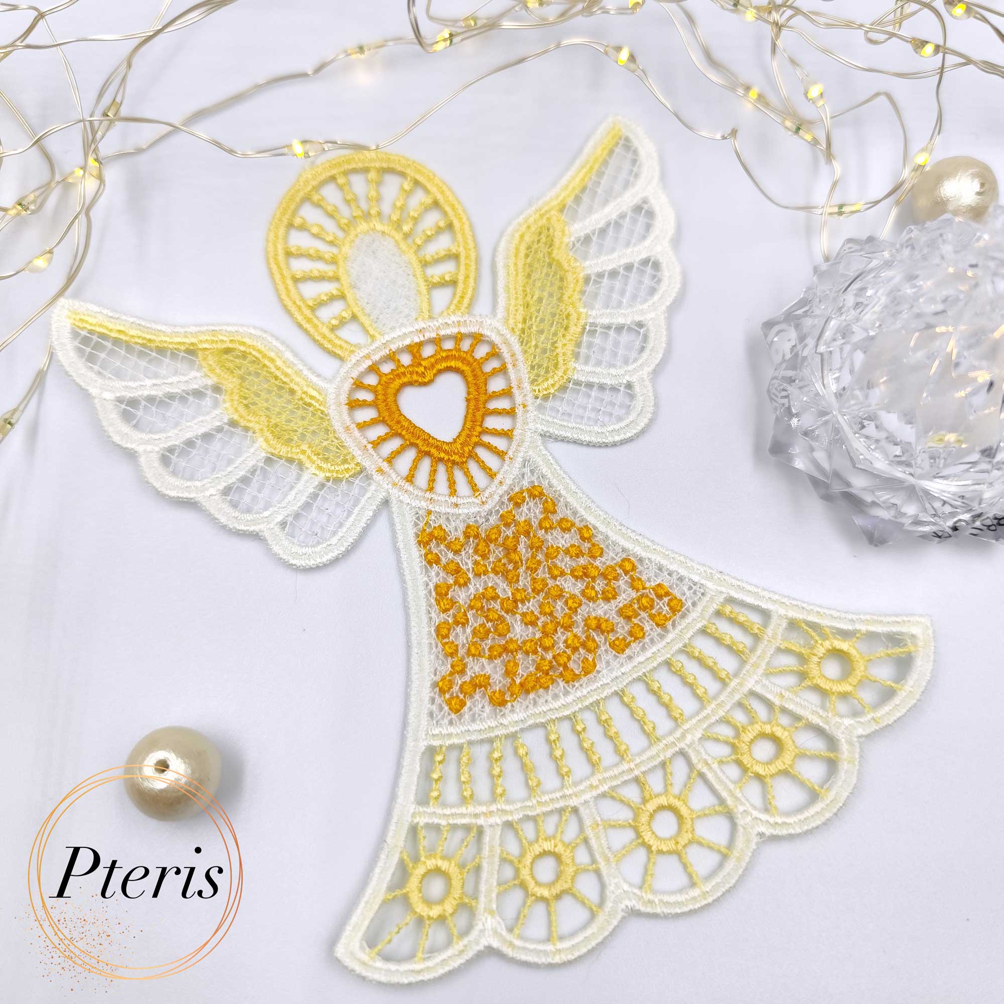 FSL Lace Angel Suncatcher - Freestanding Lace Christmas Ornament Design - Image 3