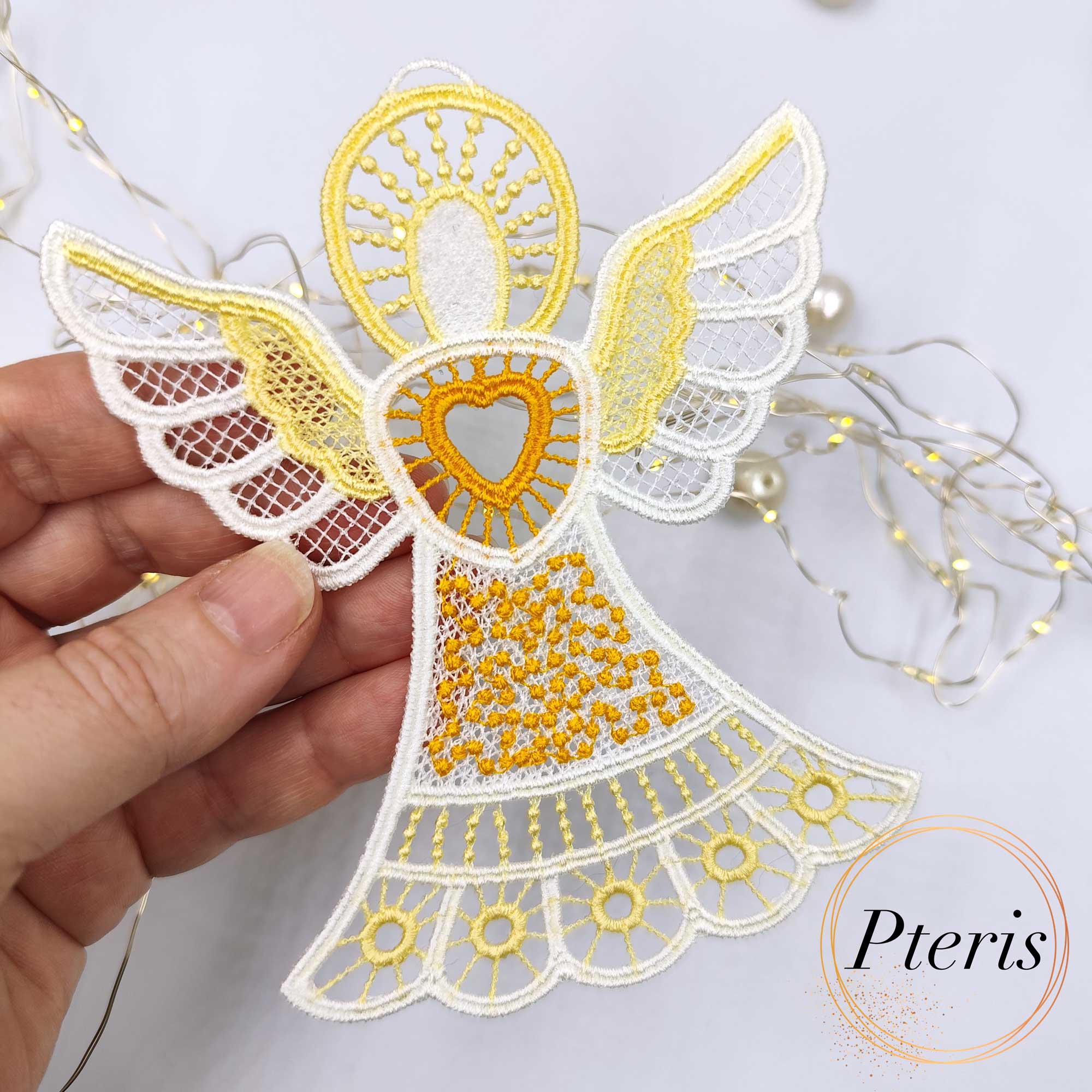 FSL Lace Angel Suncatcher - Freestanding Lace Christmas Ornament Design - Image 2