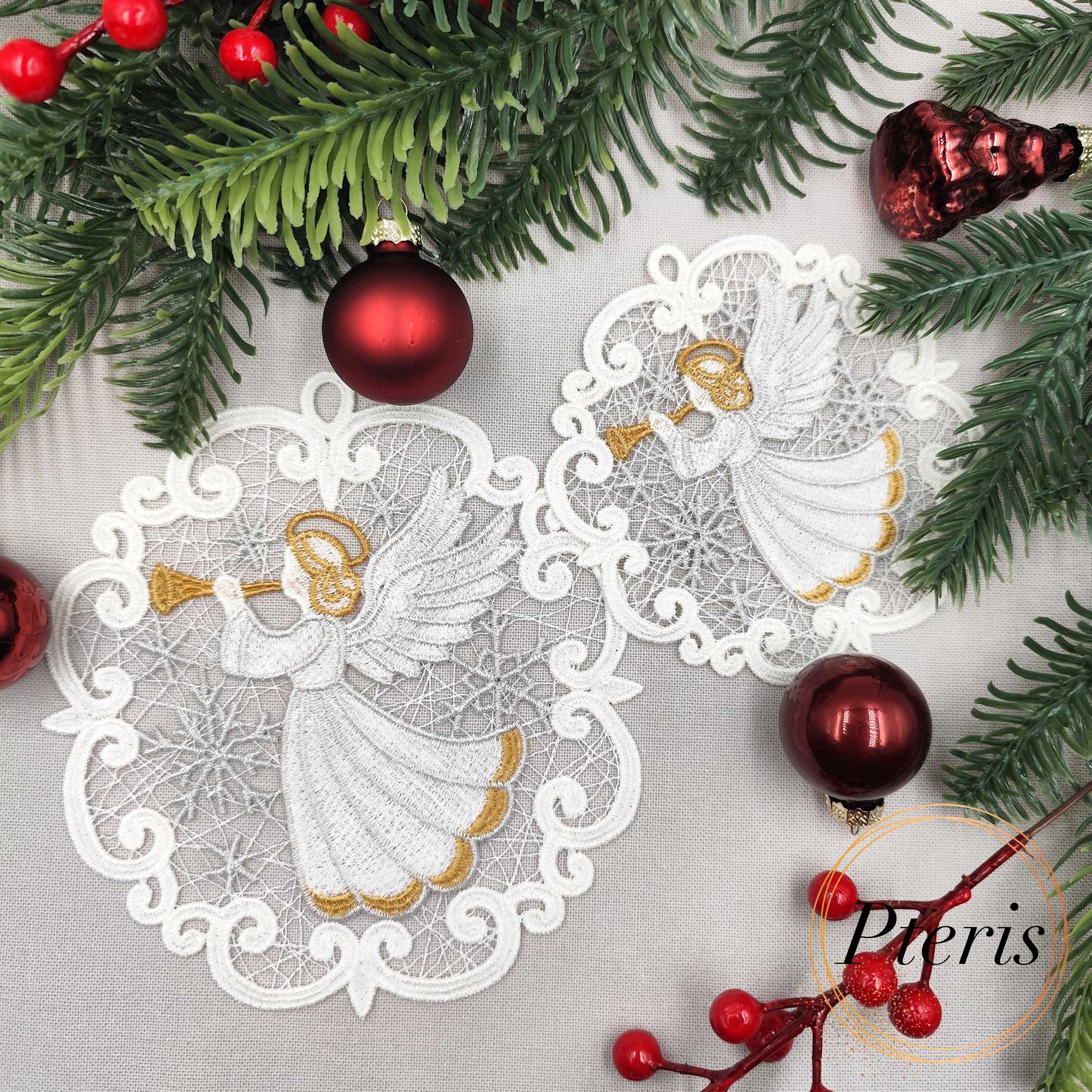 FSL Trumpeting Angel Suncatcher - Freestanding Lace Christmas Ornament Design