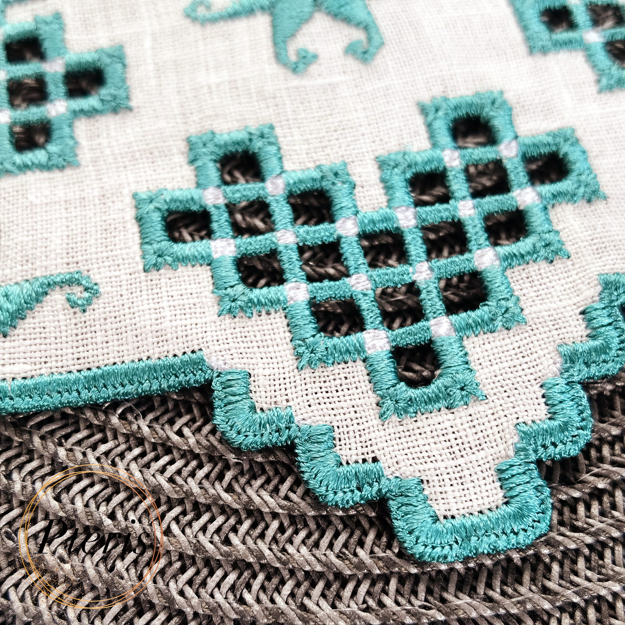 Blue Hardanger Style Cocktail Napkin - All-in-the-Hoop (ITH) Embroidery Design - Image 2
