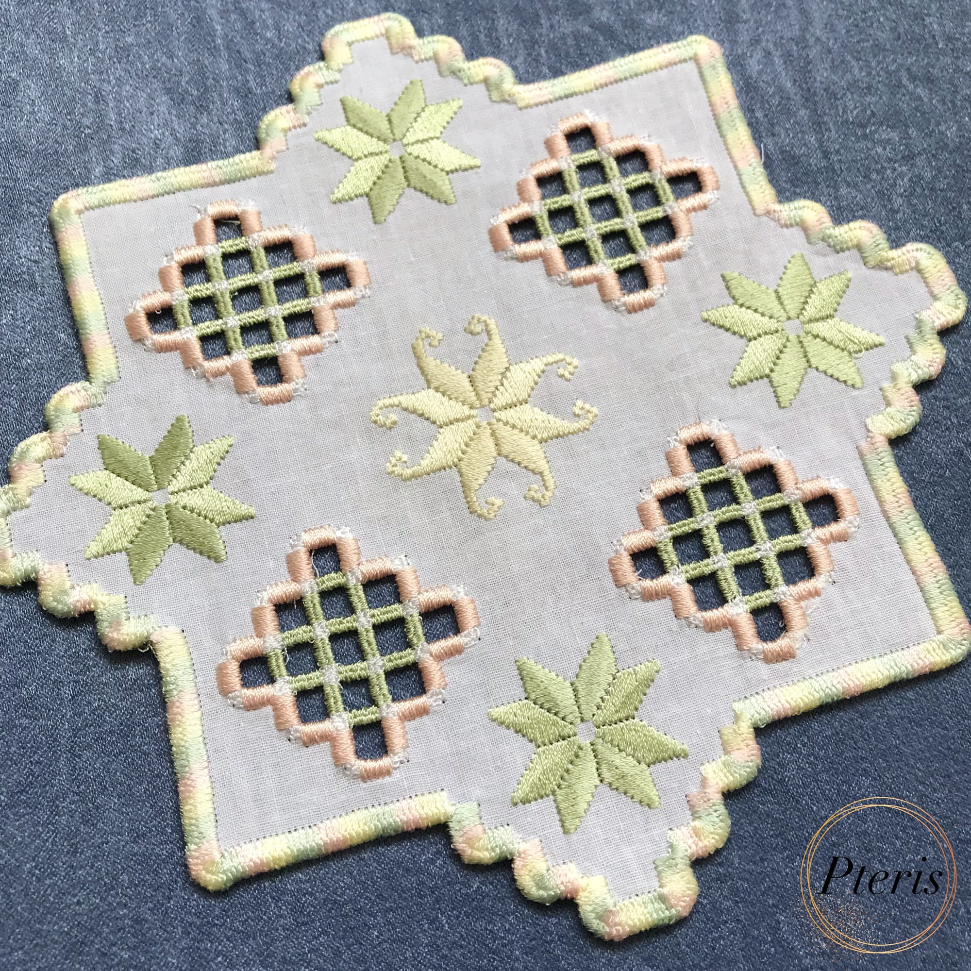 Pastel Hardanger Style Cocktail Napkin - All-in-the-Hoop (ITH) Embroidery Design