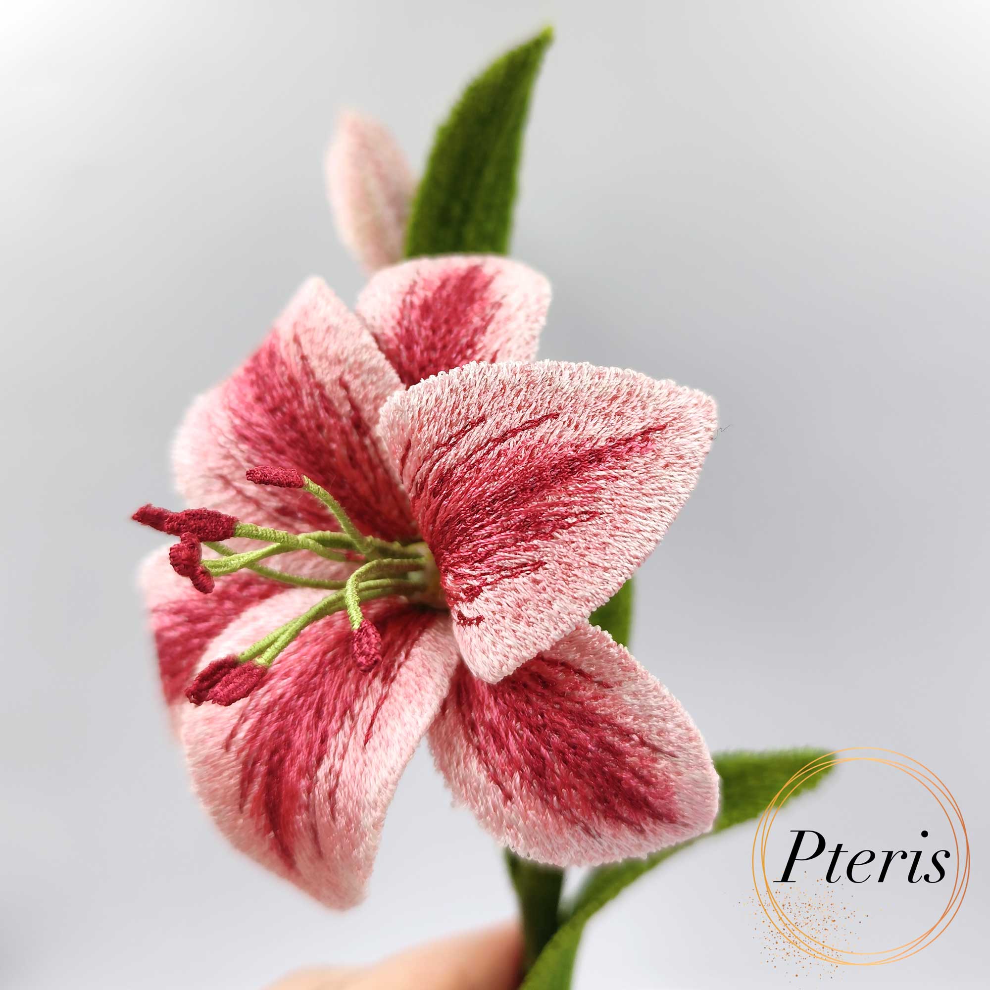 3D Lily with Bud & Leaves - Freestanding Lifelike Machine Embroidery Design Bundle - Image 3