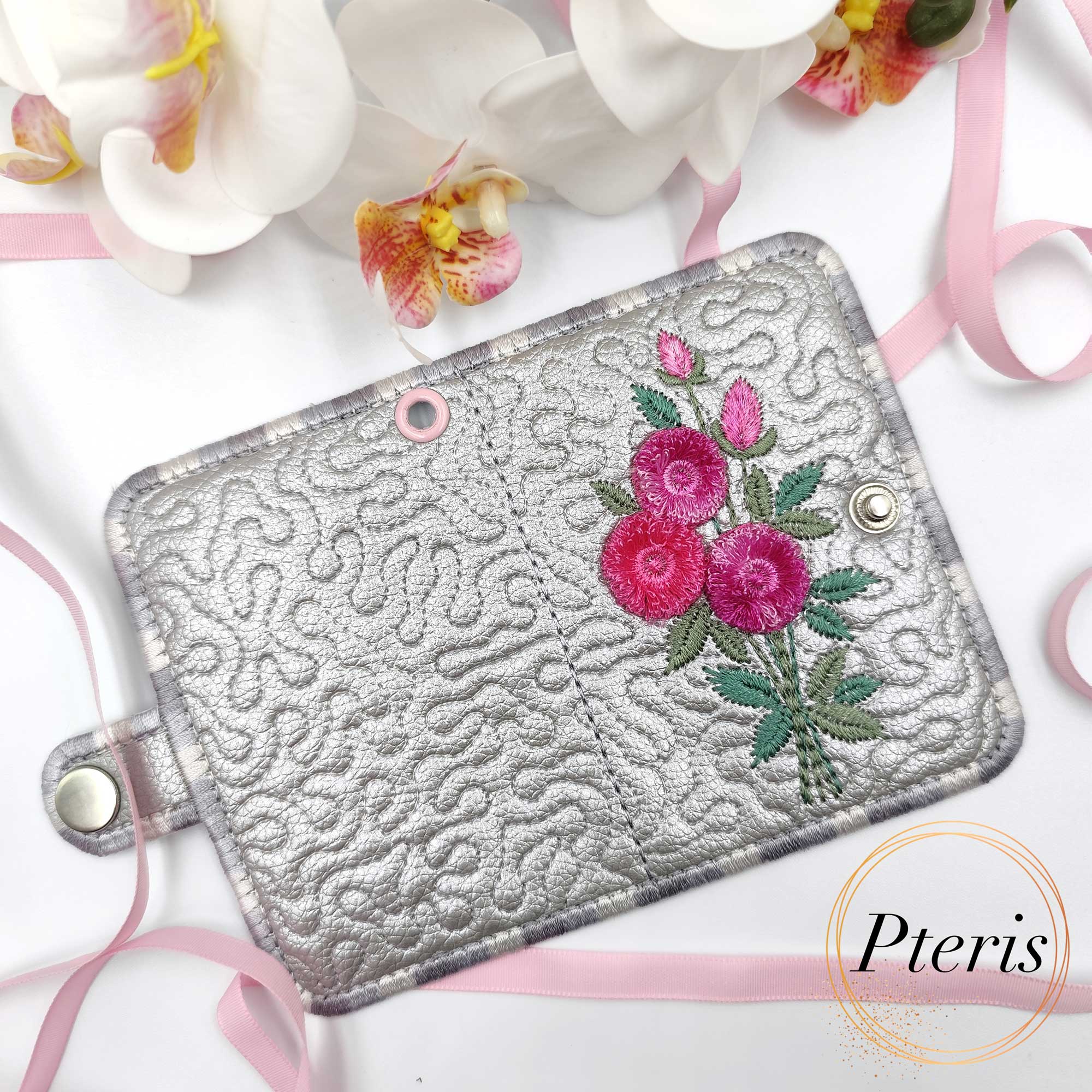ITH Quilted Card Holder with Fluffy Flowers - All-in-the-Hoop Machine Embroidery Design - Image 2