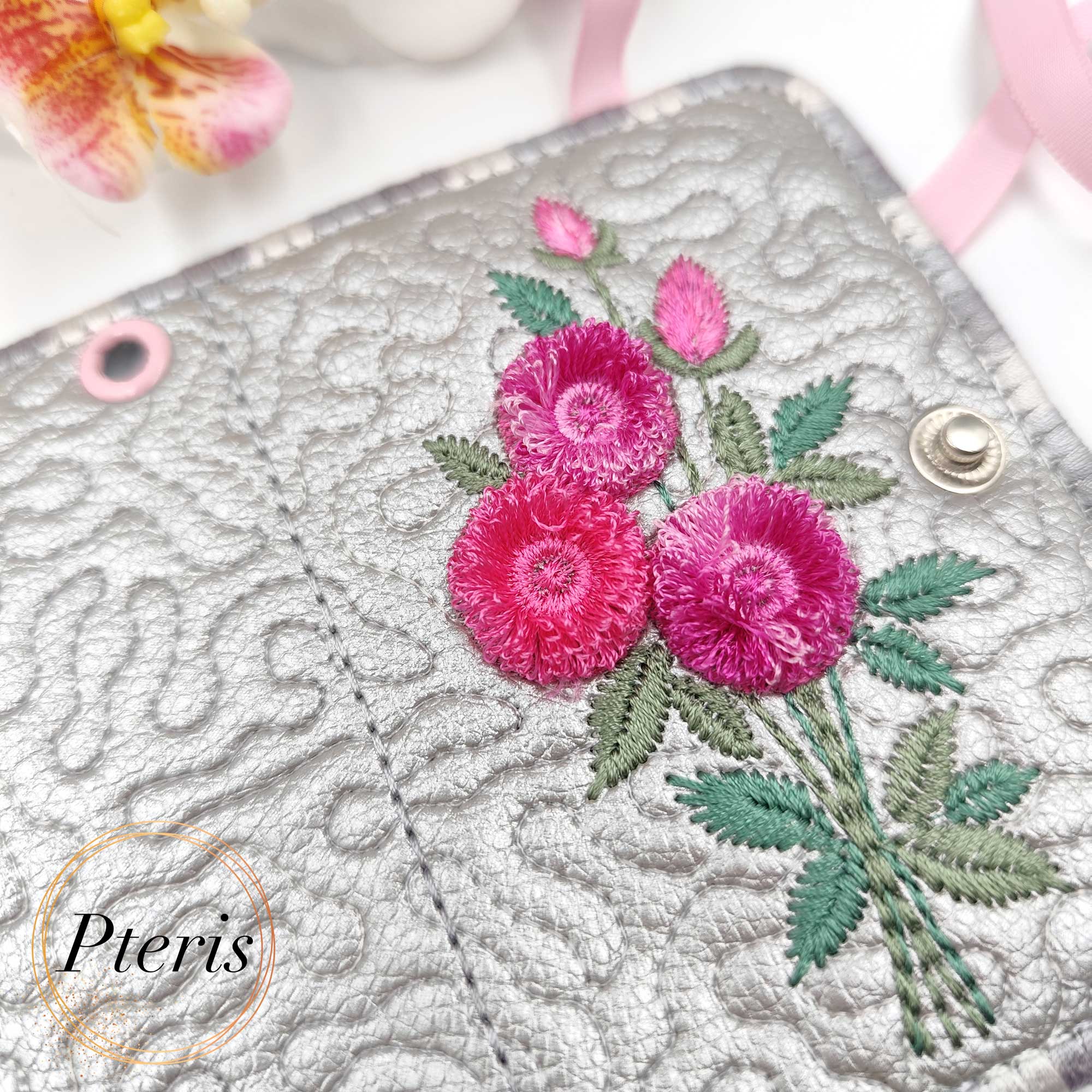 ITH Quilted Card Holder with Fluffy Flowers - All-in-the-Hoop Machine Embroidery Design - Image 3