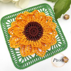 FSL 3D Sunflower Granny Square - Freestanding Lace Crochet Style Embroidery Design