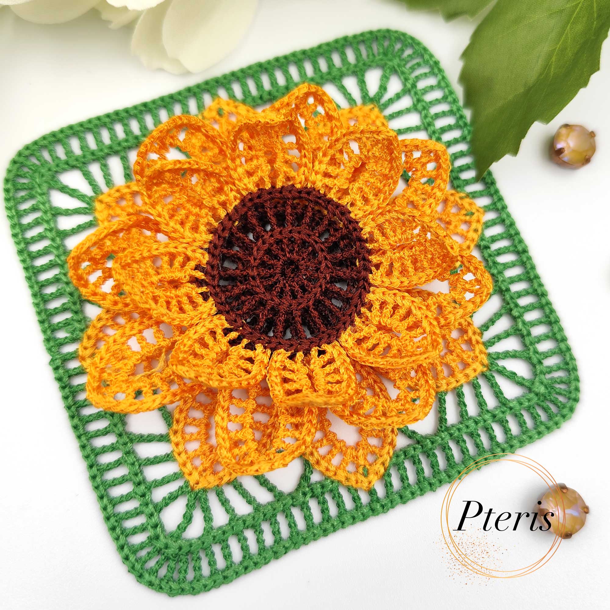 FSL 3D Sunflower Granny Square - Freestanding Lace Crochet Style Embroidery Design