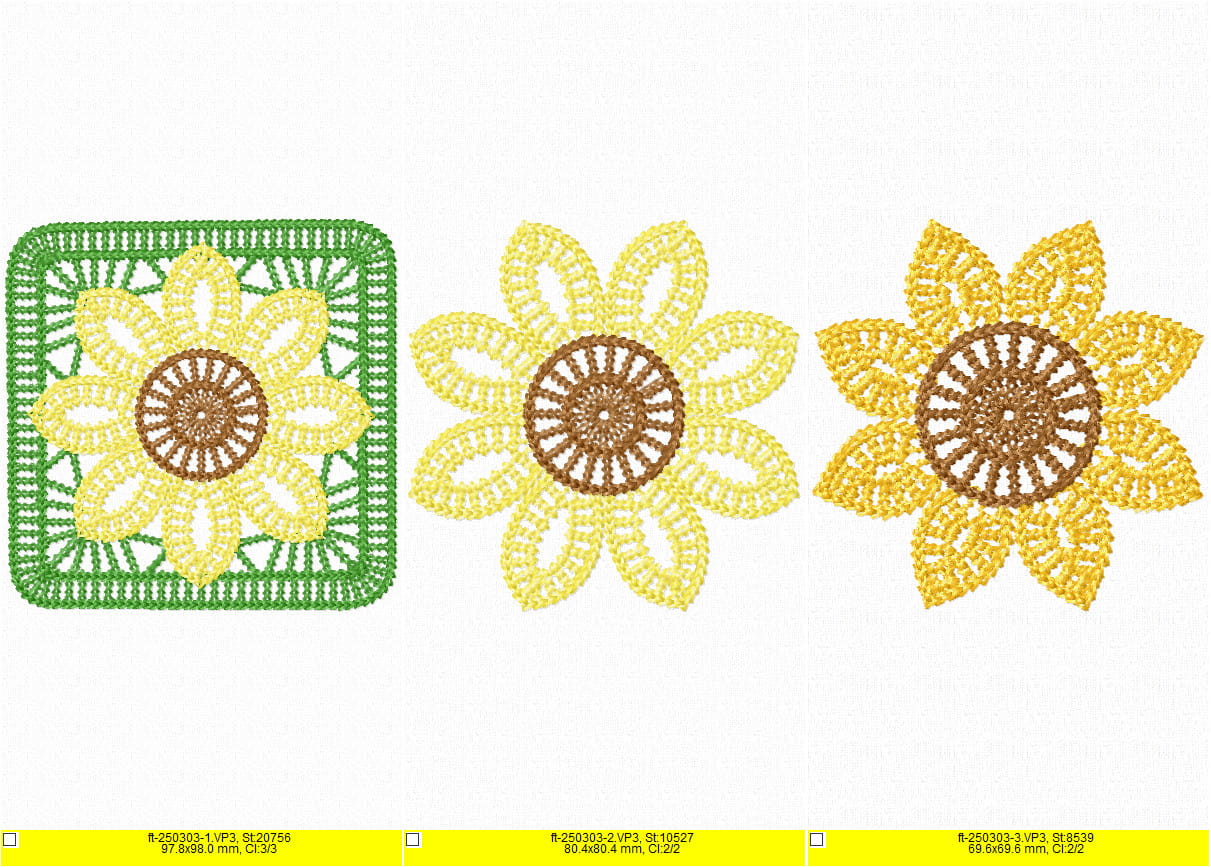 FSL 3D Sunflower Granny Square - Freestanding Lace Crochet Style Embroidery Design - Image 4