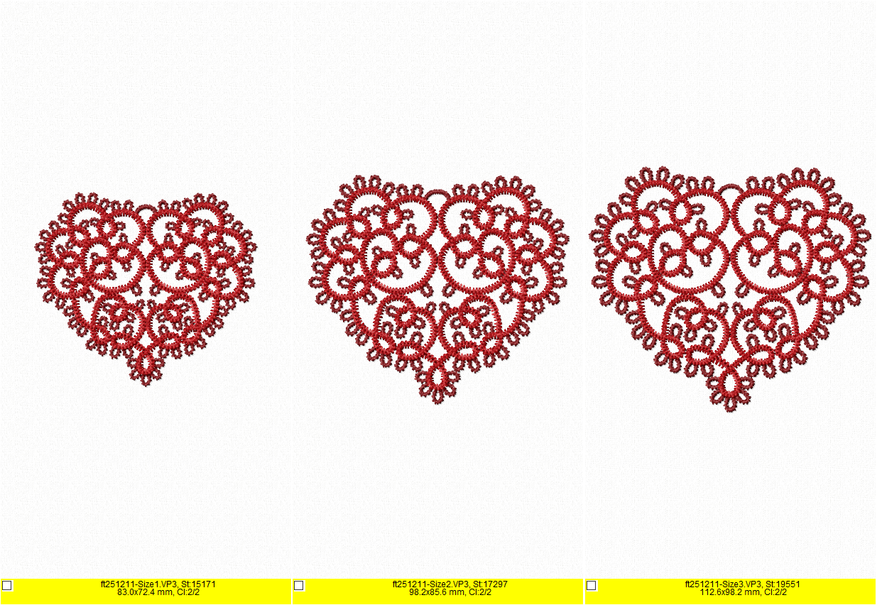 FSL Tatting Heart Pendant Embroidery Design - Freestanding Lace Ornament Set - Image 3