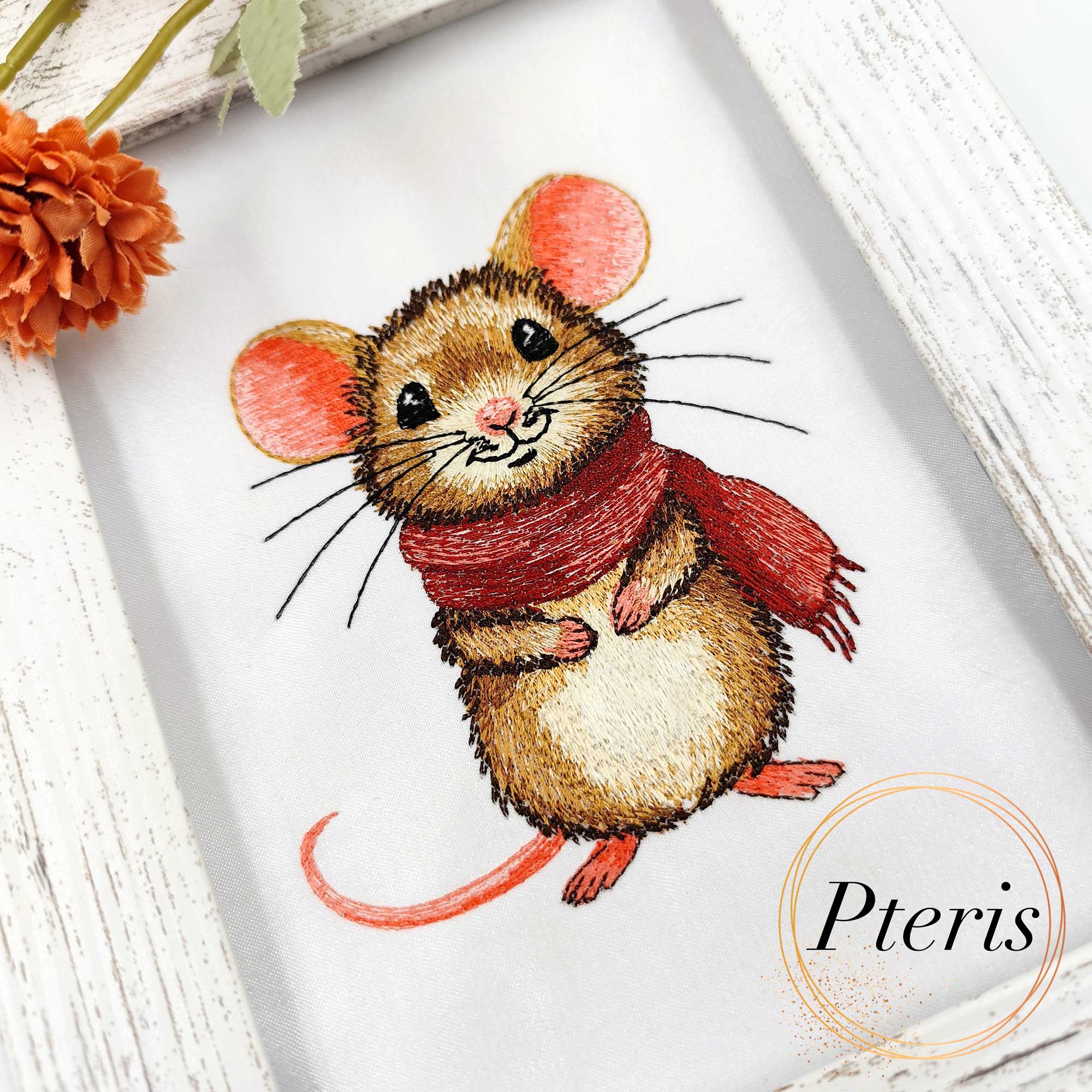 Cute Mouse with Winter Scarf - Machine Embroidery Design - Image 2